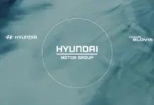 Hyundai to Build Green Hydrogen System for Antarctic Base Central Hyundai Motor Group logo inside a white circle on a blue-green abstract background, with Hyundai and Hyundai Glovis logos on the sides.